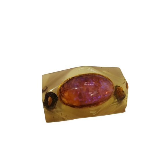 Antique Unique Apple Juice Bakelite with Dragons Breath Glass Cab Brooch (A3690) - Picture 1 of 5